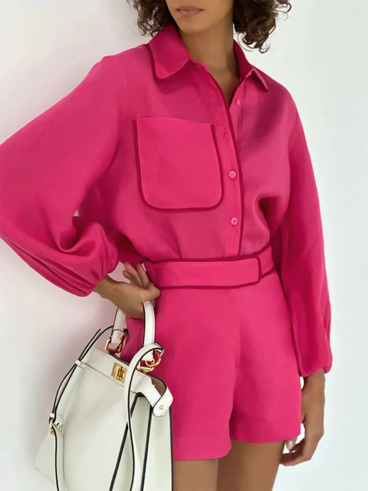 Katoenen en Linnen Contrast Trim Twee Delige Shorts Set