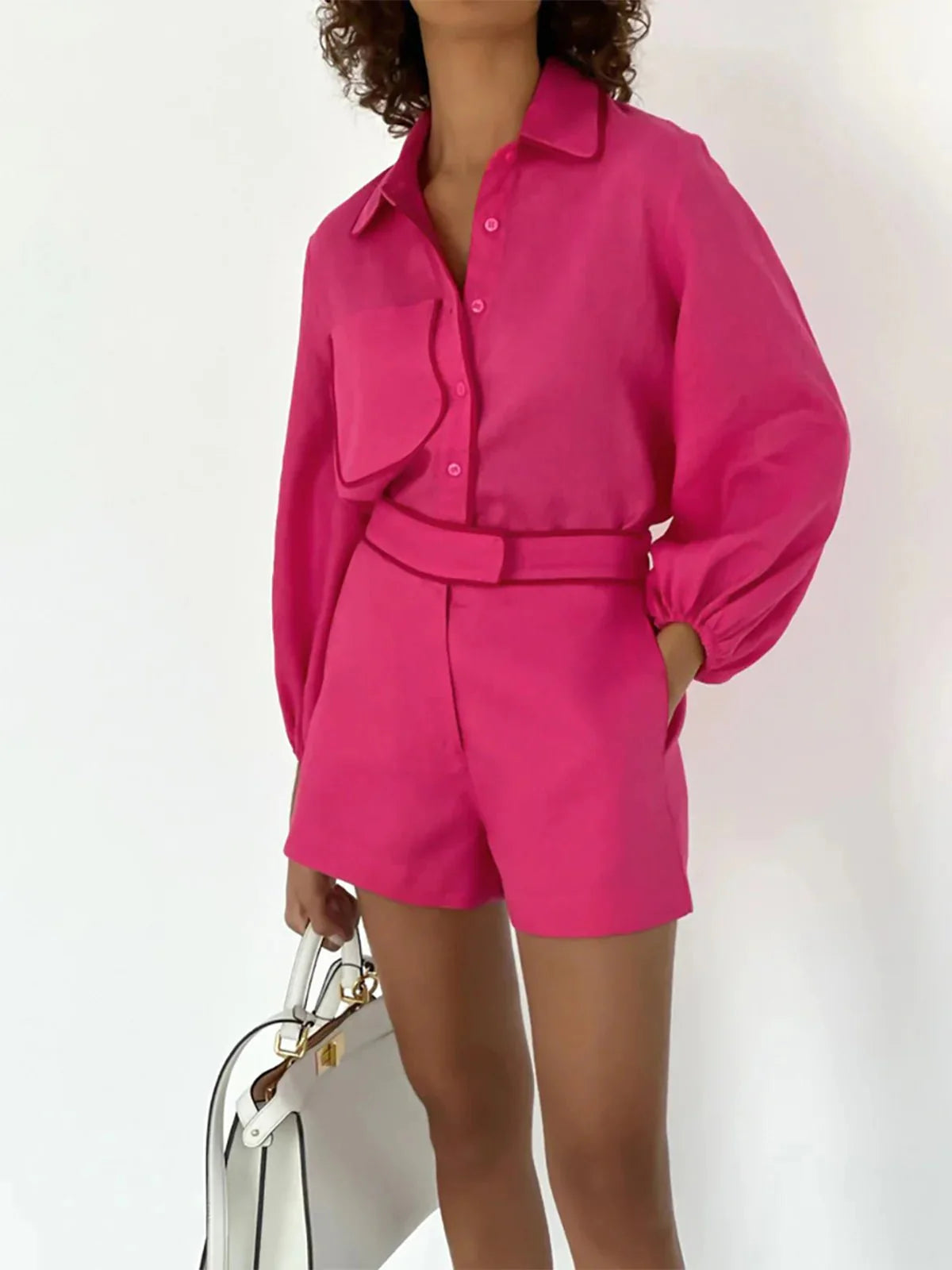 Katoenen en Linnen Contrast Trim Twee Delige Shorts Set
