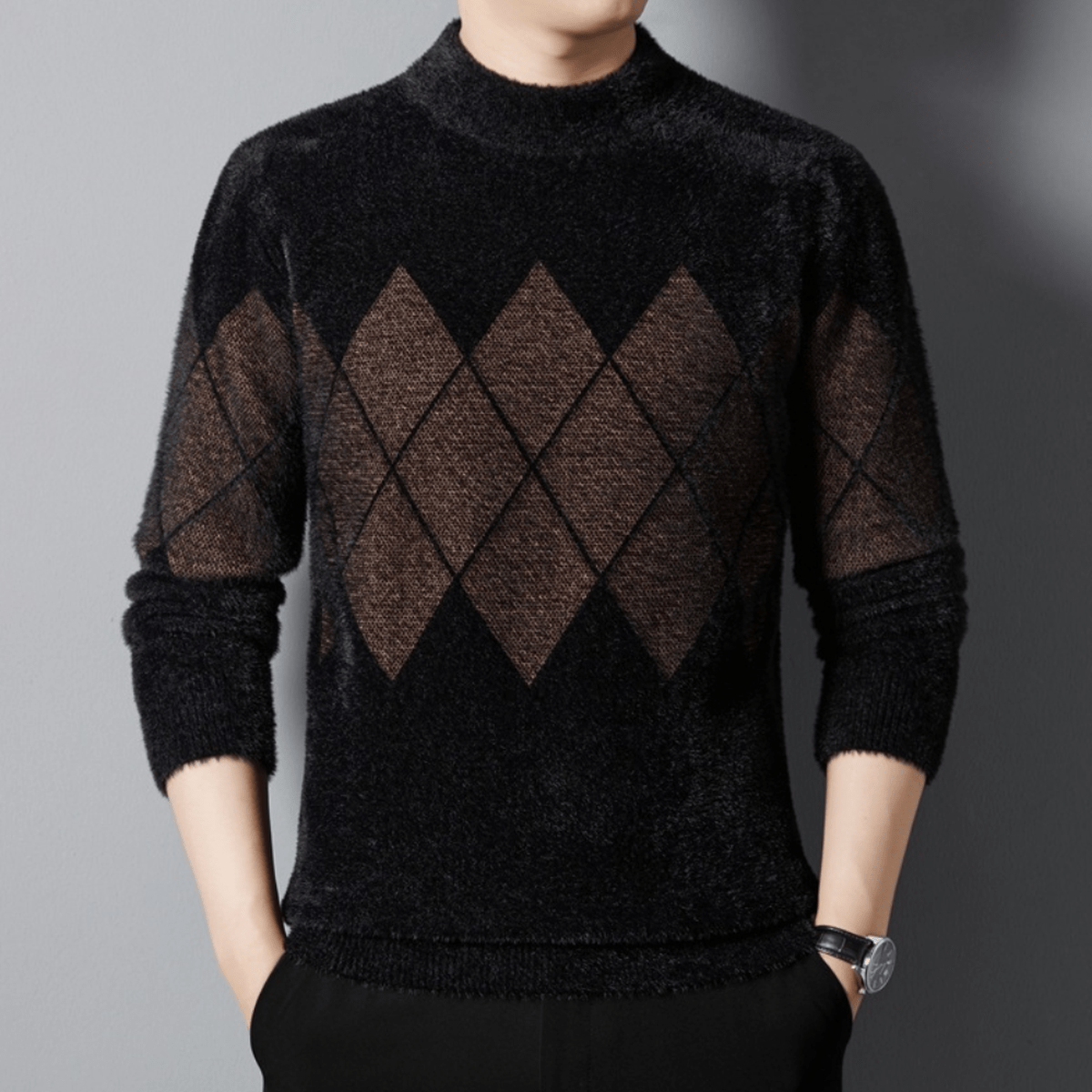 Klassieke Argyle Mock Neck Trui Voor Mannen