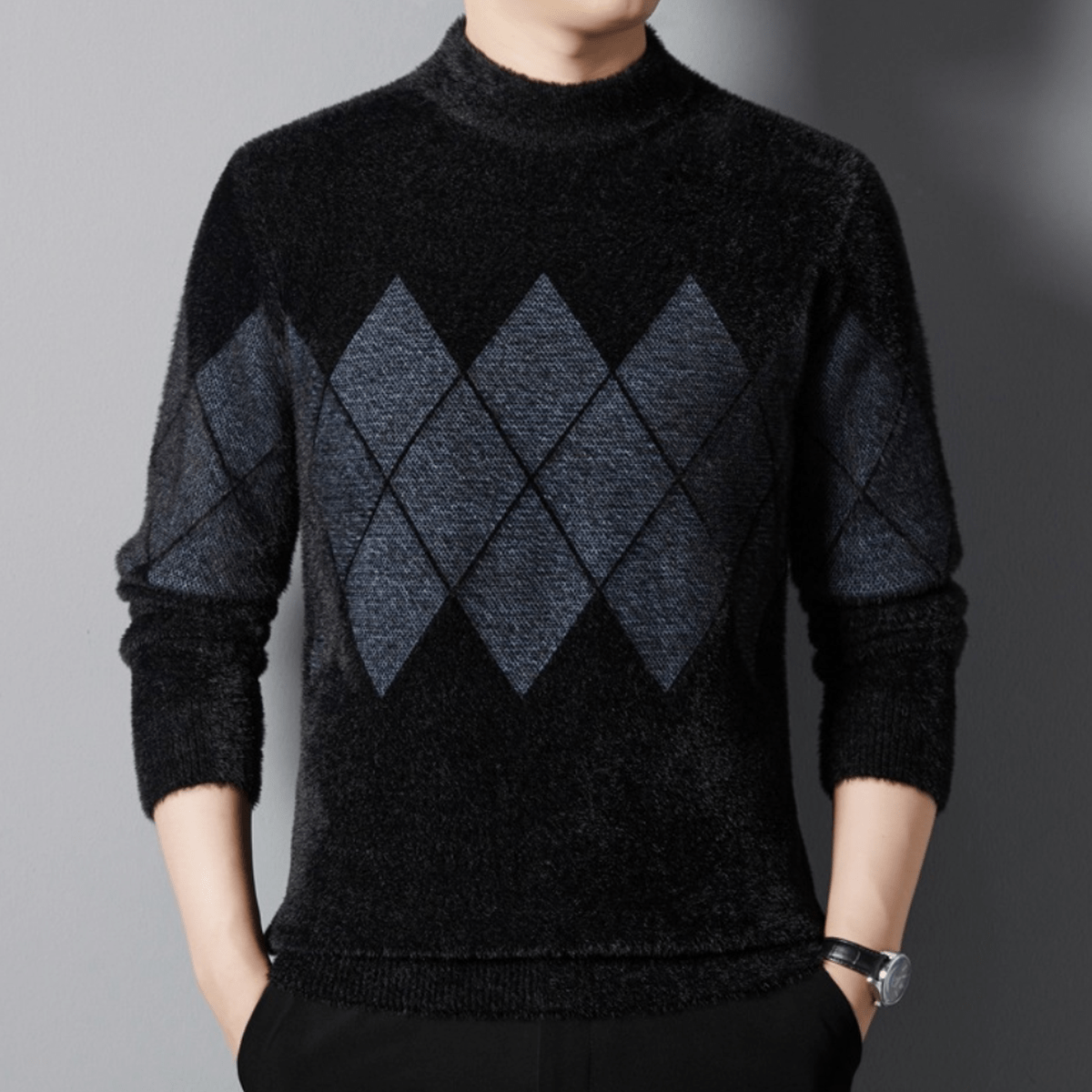 Klassieke Argyle Mock Neck Trui Voor Mannen