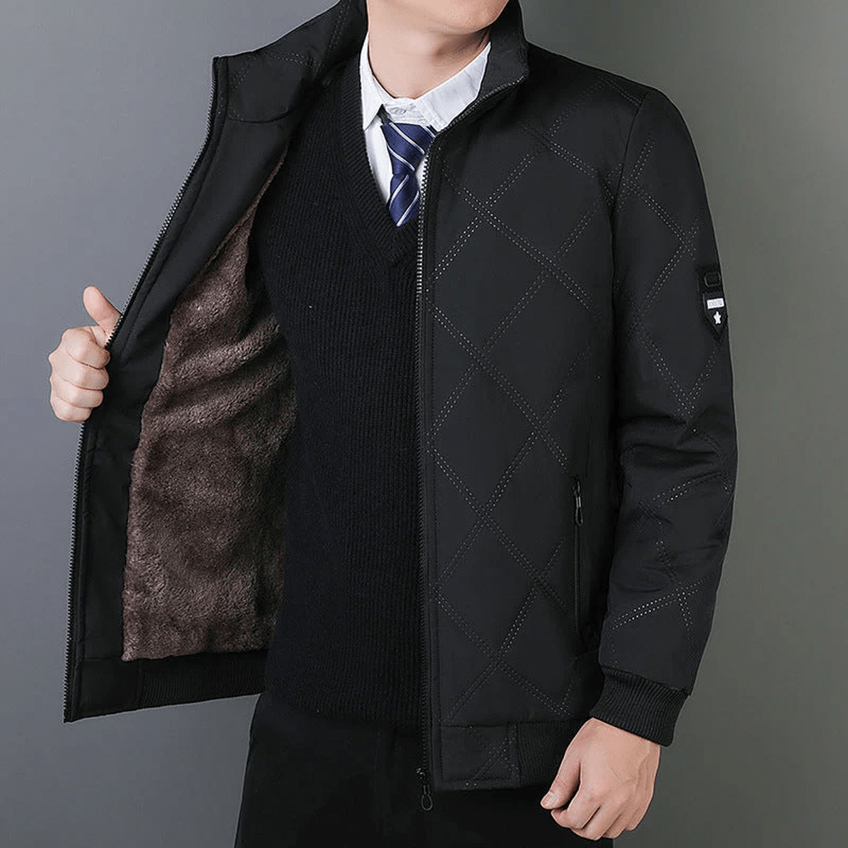 Klassieke Donsjas Voor Mannen Met Ritszakken En Fleece Voering