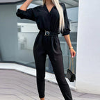 Klassieke V-Hals Jumpsuit Met Riem