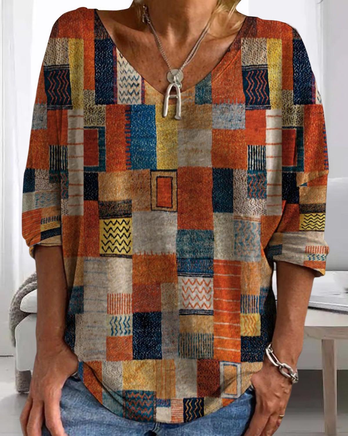 Kleurrijke Katoenen Patchwork Top Met Relaxte Pasvorm