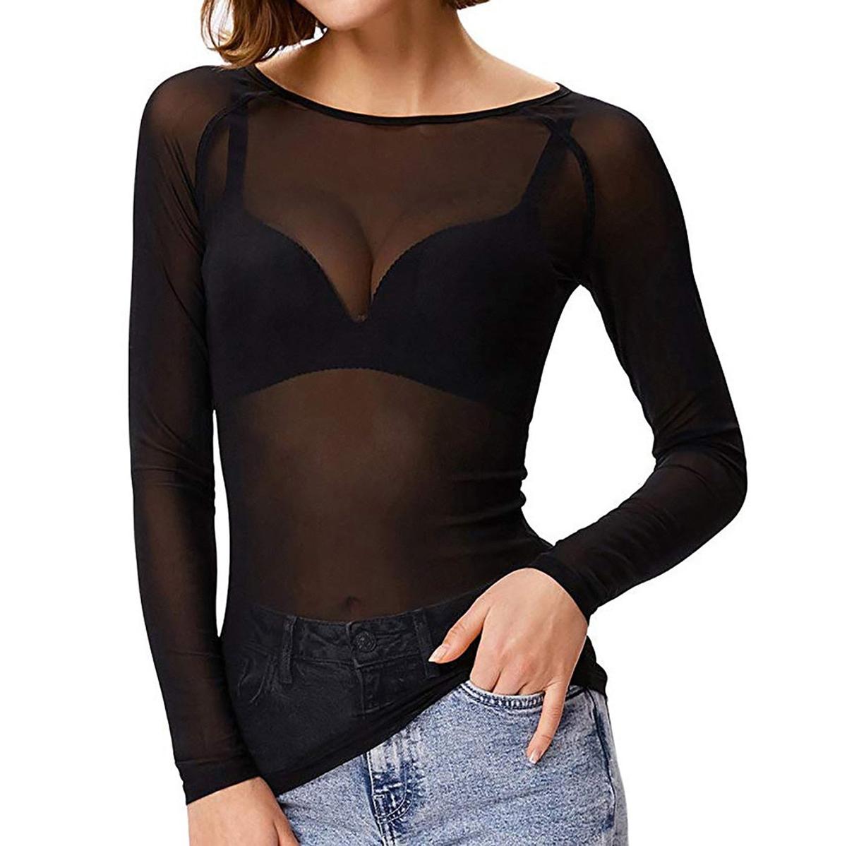 Langarmige Mesh Top voor Dames