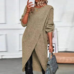 Lange Gebreide Jurk Met Wikkelontwerp Voor Casual En Kantoorgebruik