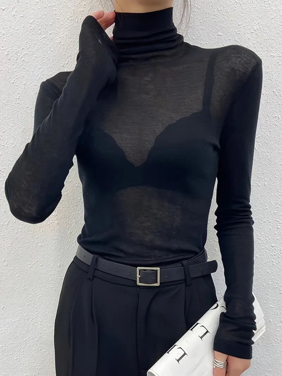 Lange Mouwen Doorschijnende Coltrui