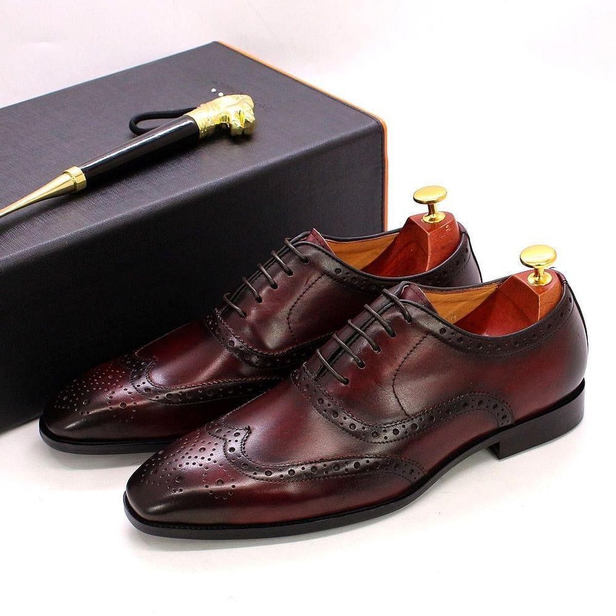 Leren Oxford Schoenen Met Wingtip Brogue Details
