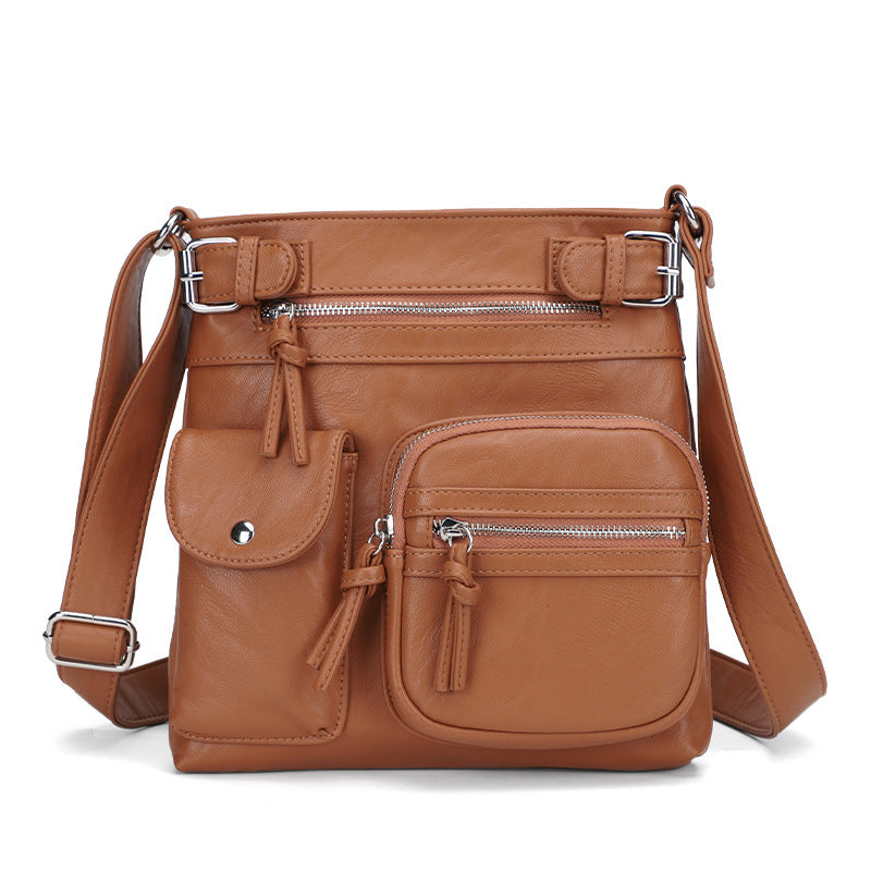 Leren Schoudertas Met Meerdere Compartimenten Voor Vrouwen