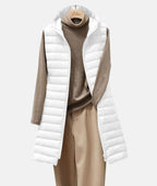 Lichtgewicht Doorgestikte Lange Jas Met Slim-Fit Pasvorm