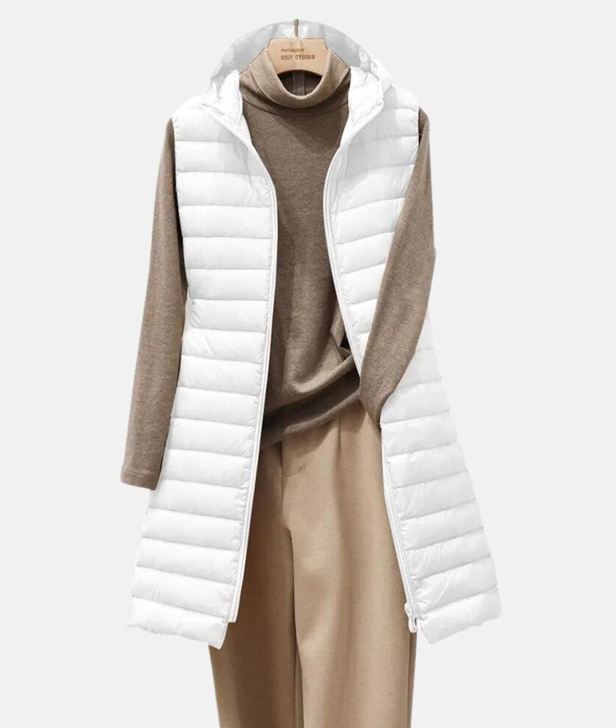 Lichtgewicht Doorgestikte Lange Jas Met Slim-Fit Pasvorm