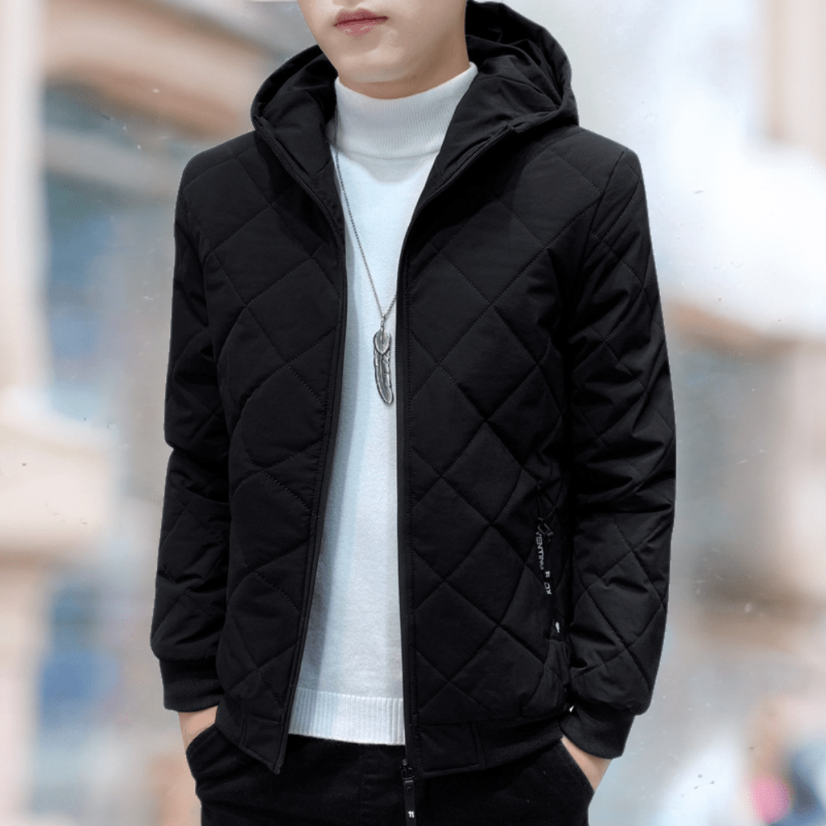 Lichtgewicht Hooded Jacket voor Mannen met Relaxte Pasvorm