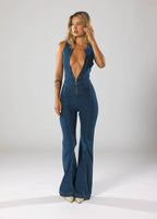 Liefde Vergrendeld Hartvormige Denim Jumpsuit