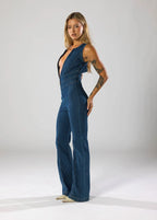 Liefde Vergrendeld Hartvormige Denim Jumpsuit