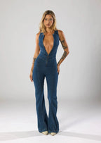 Liefde Vergrendeld Hartvormige Denim Jumpsuit