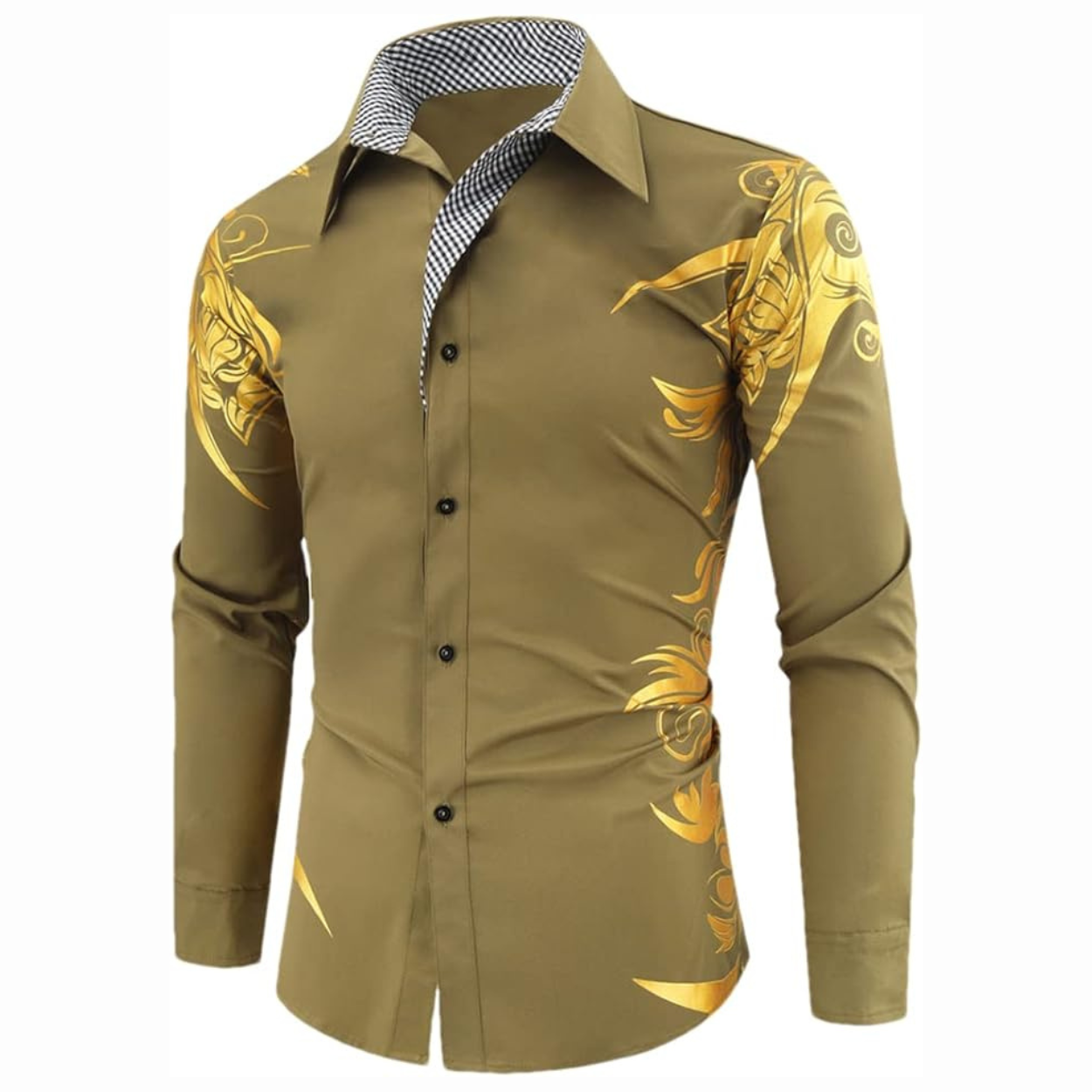 Modern Heren Overhemd - Satijn-Look met Gouden Details