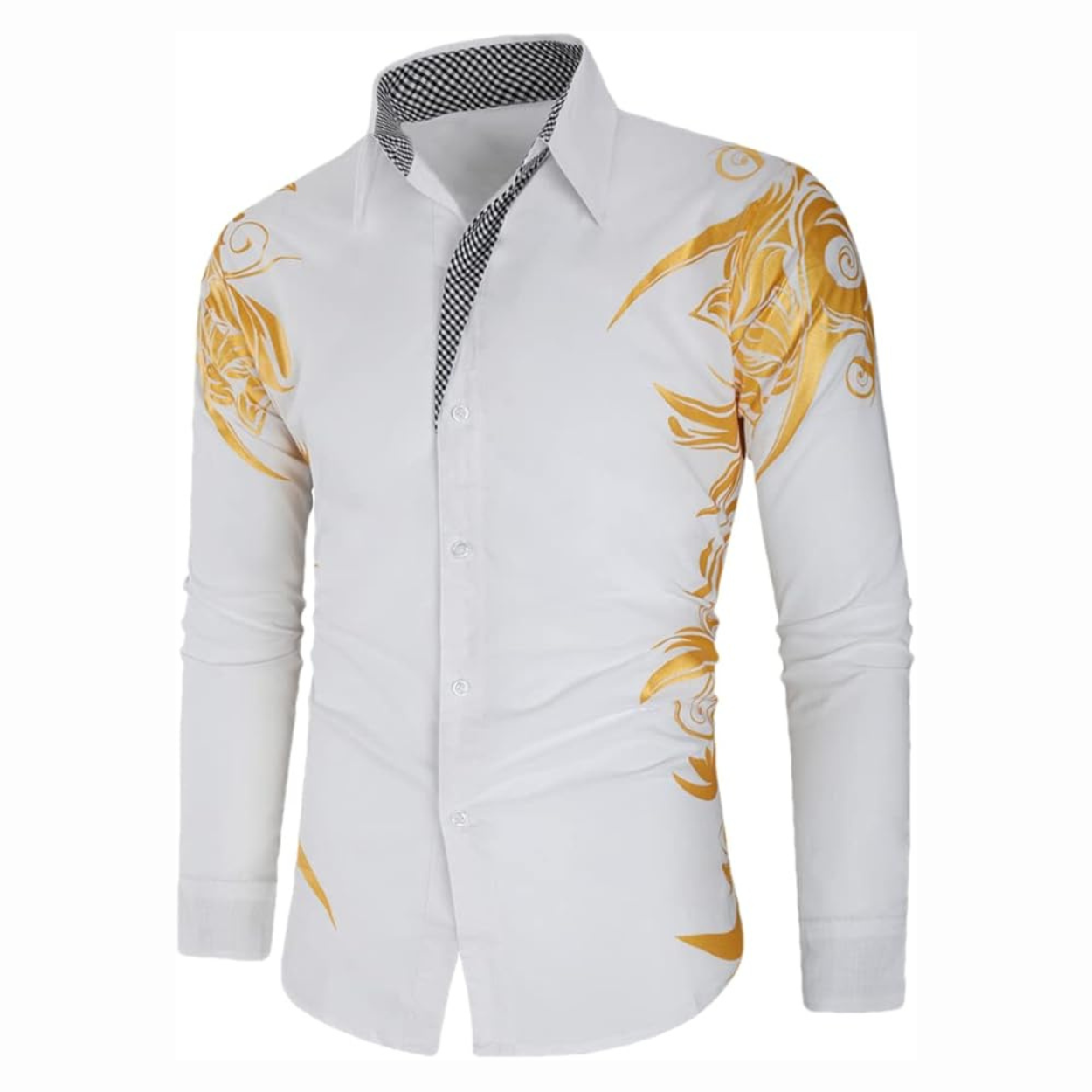 Modern Heren Overhemd - Satijn-Look met Gouden Details