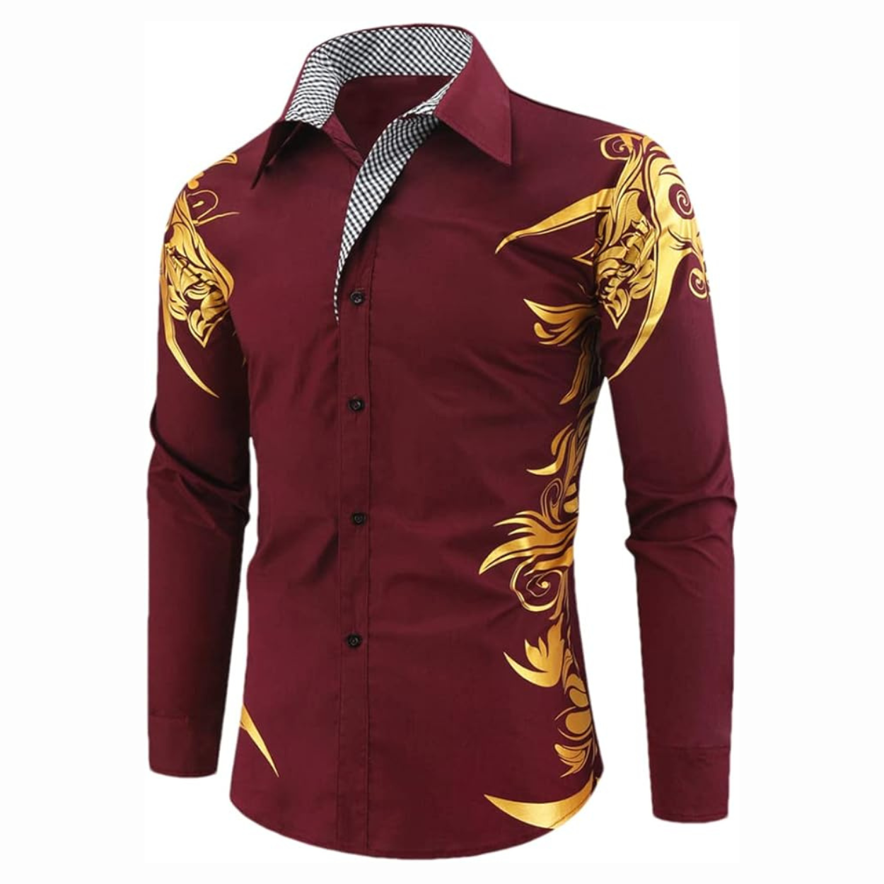 Modern Heren Overhemd - Satijn-Look met Gouden Details