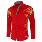 Modern Heren Overhemd - Satijn-Look met Gouden Details