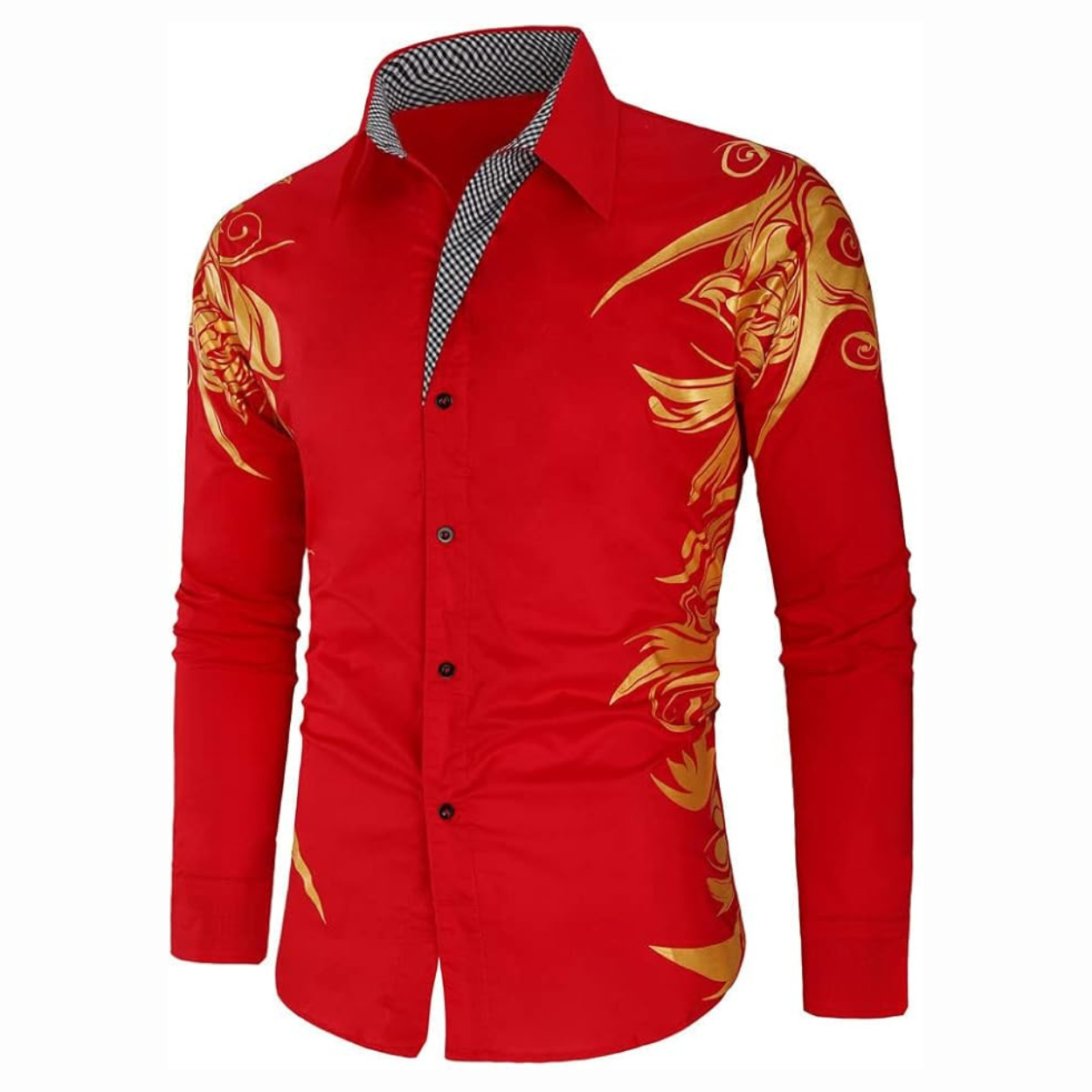 Modern Heren Overhemd - Satijn-Look met Gouden Details