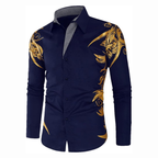 Modern Heren Overhemd - Satijn-Look met Gouden Details