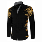 Modern Heren Overhemd - Satijn-Look met Gouden Details