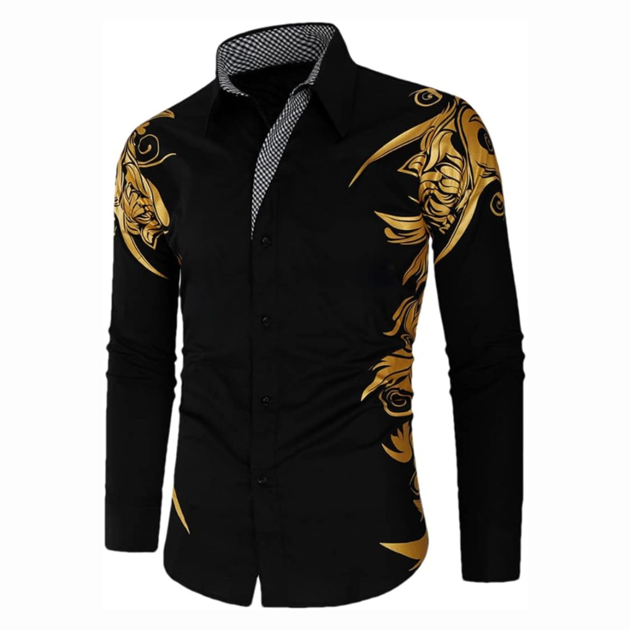 Modern Heren Overhemd - Satijn-Look met Gouden Details