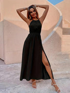 Mouwloos Lentjurk Met Gestrikte Taille En Dijsplit