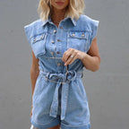 Mouwloze Denim Jumpsuit met Riem