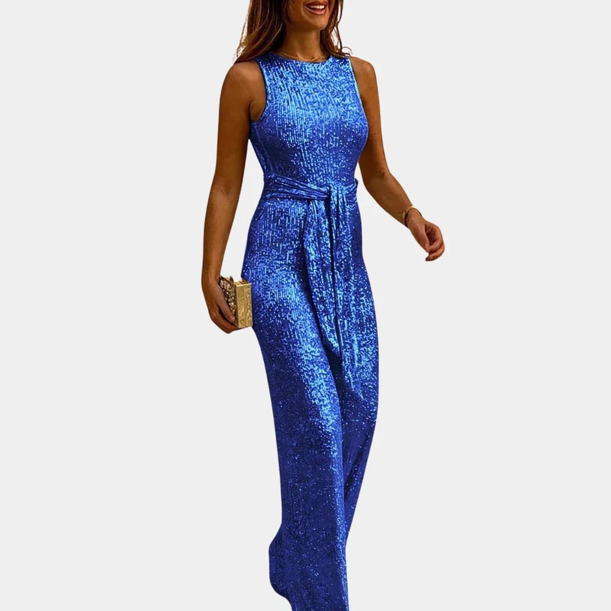 Mouwloze Glitter Jumpsuit Voor Vrouwen Met V-Hals