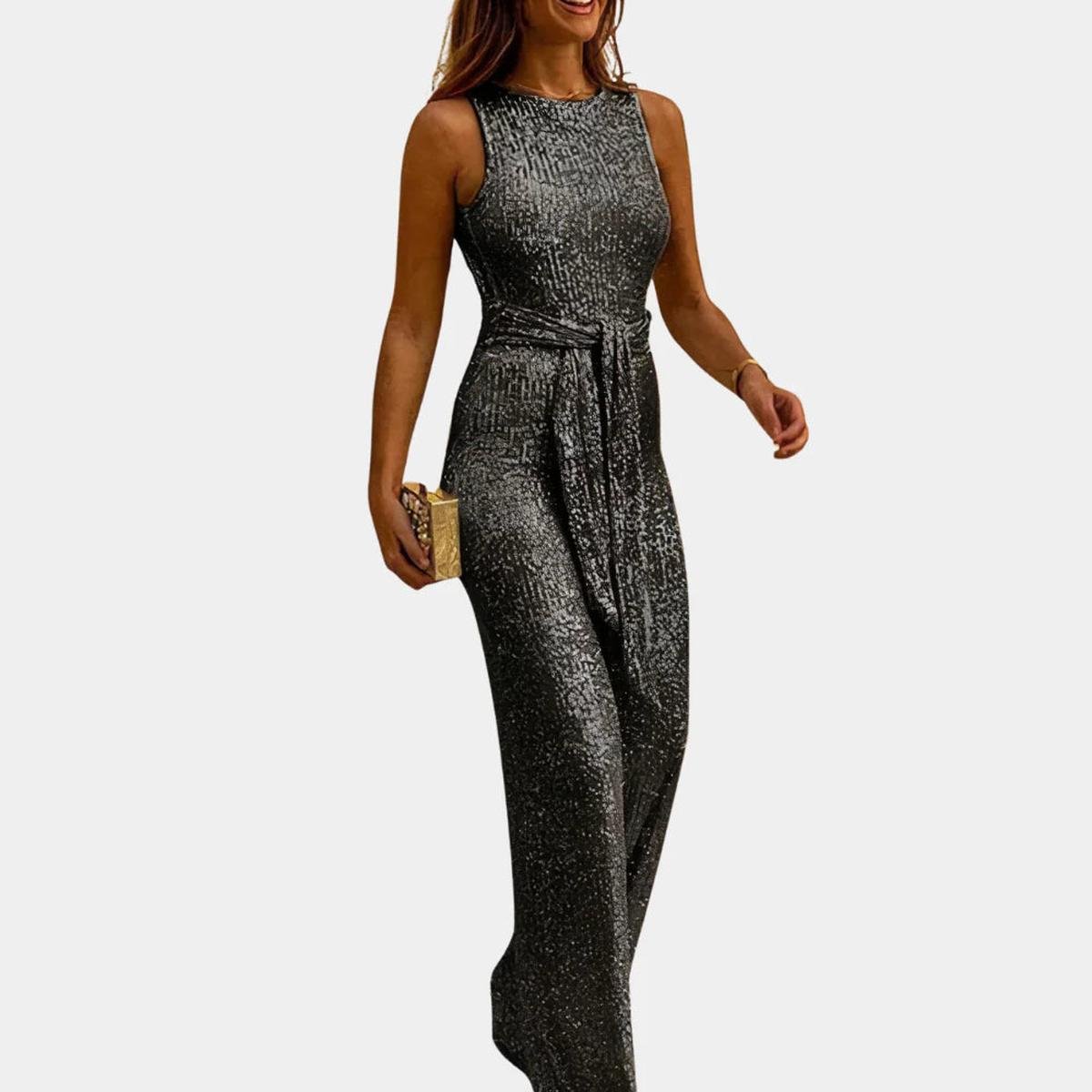 Mouwloze Glitter Jumpsuit Voor Vrouwen Met V-Hals