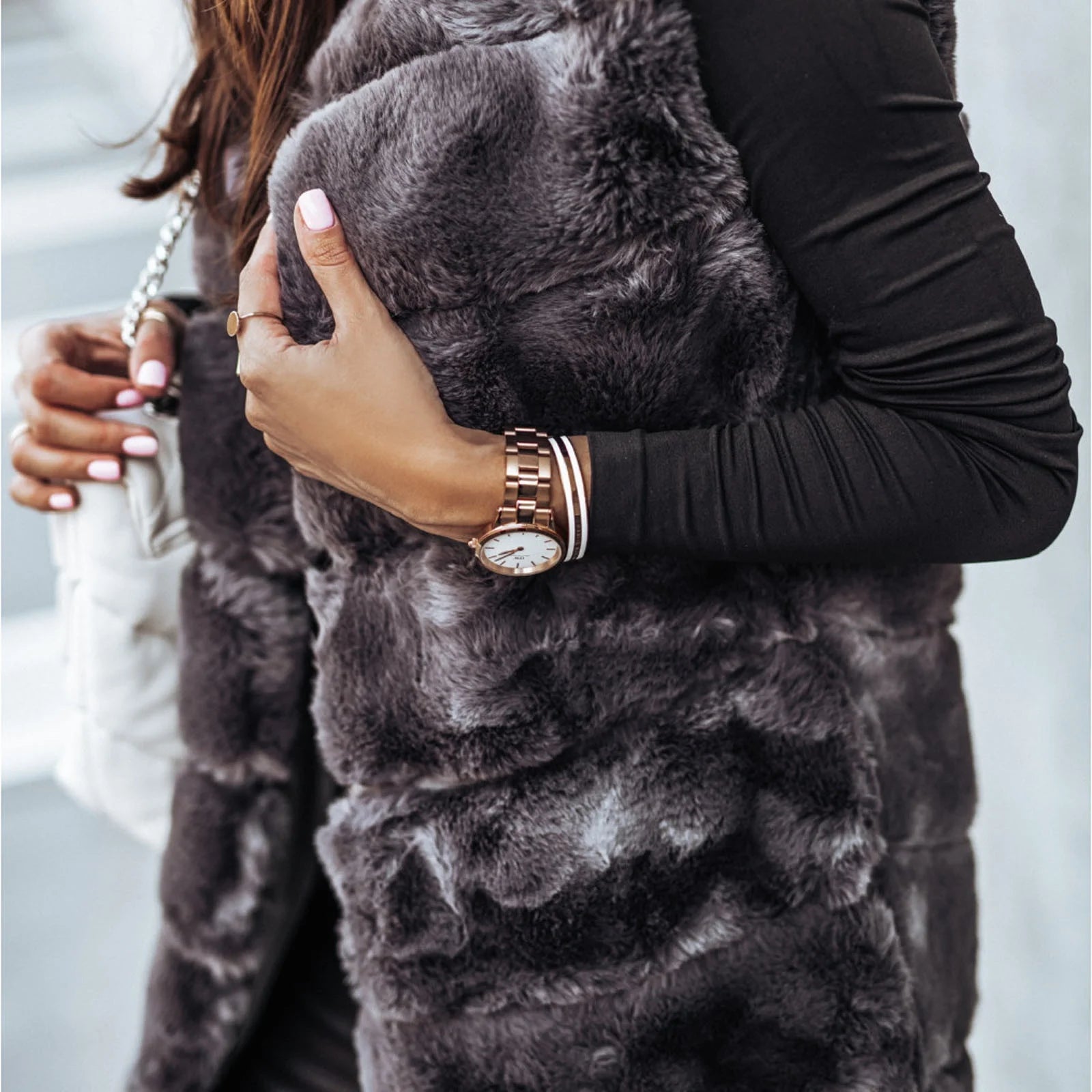 Mouwloze Kunstbont Vest Met Open Voorzijde Voor Dames