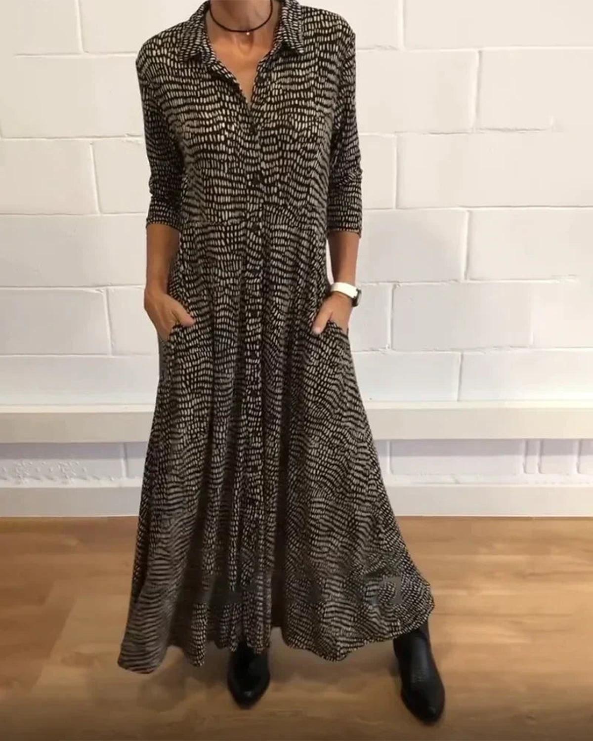 Ontspannen Lange Herfstjurk Met V-Hals In Meerdere Kleuren