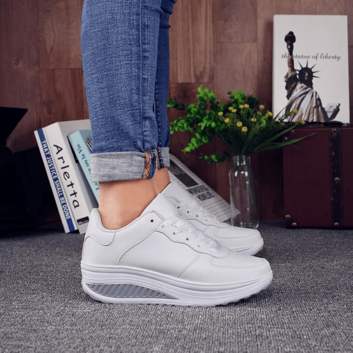 Orthopedische Dames Sneakers Van Zwart Leer Met Antislip Zool