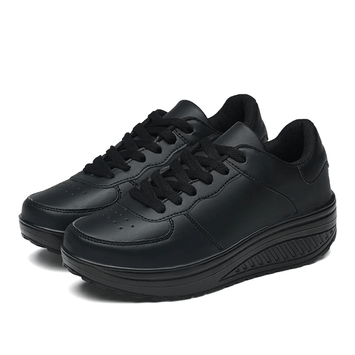 Orthopedische Dames Sneakers Van Zwart Leer Met Antislip Zool