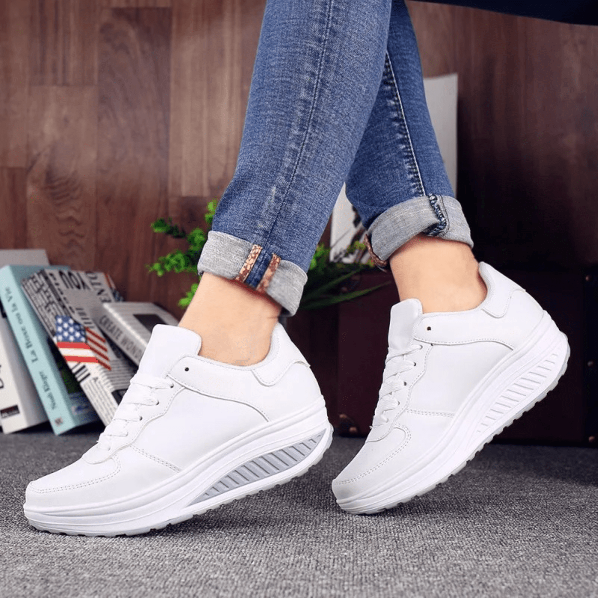 Orthopedische Dames Sneakers Van Zwart Leer Met Antislip Zool