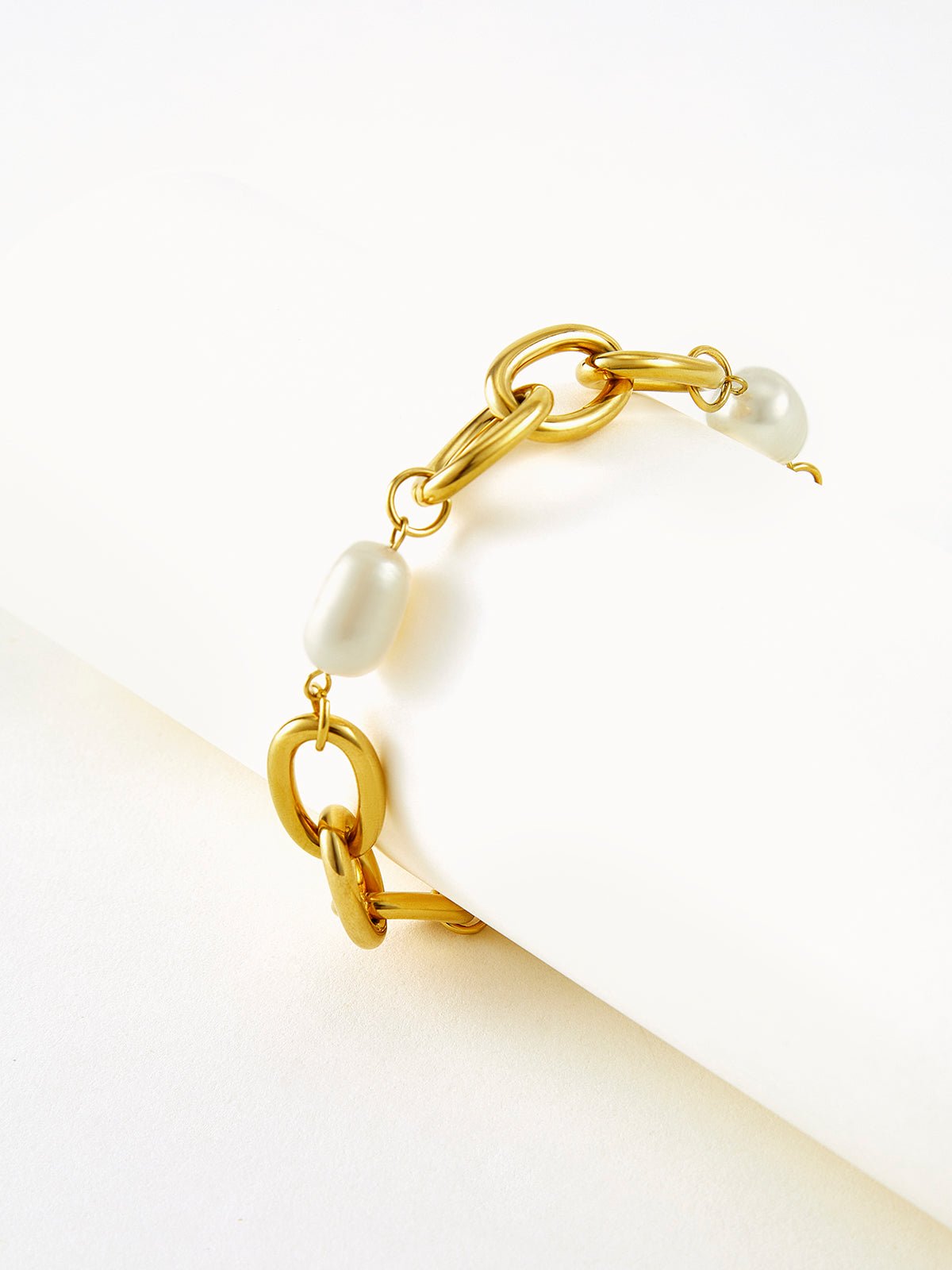 Ovale Kunstparel Goud Vergulde Kettingarmband