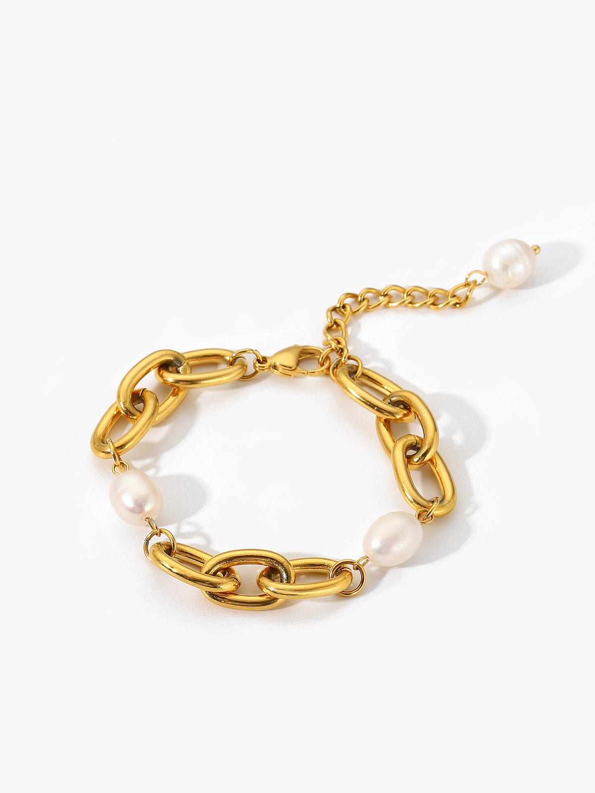 Ovale Kunstparel Goud Vergulde Kettingarmband