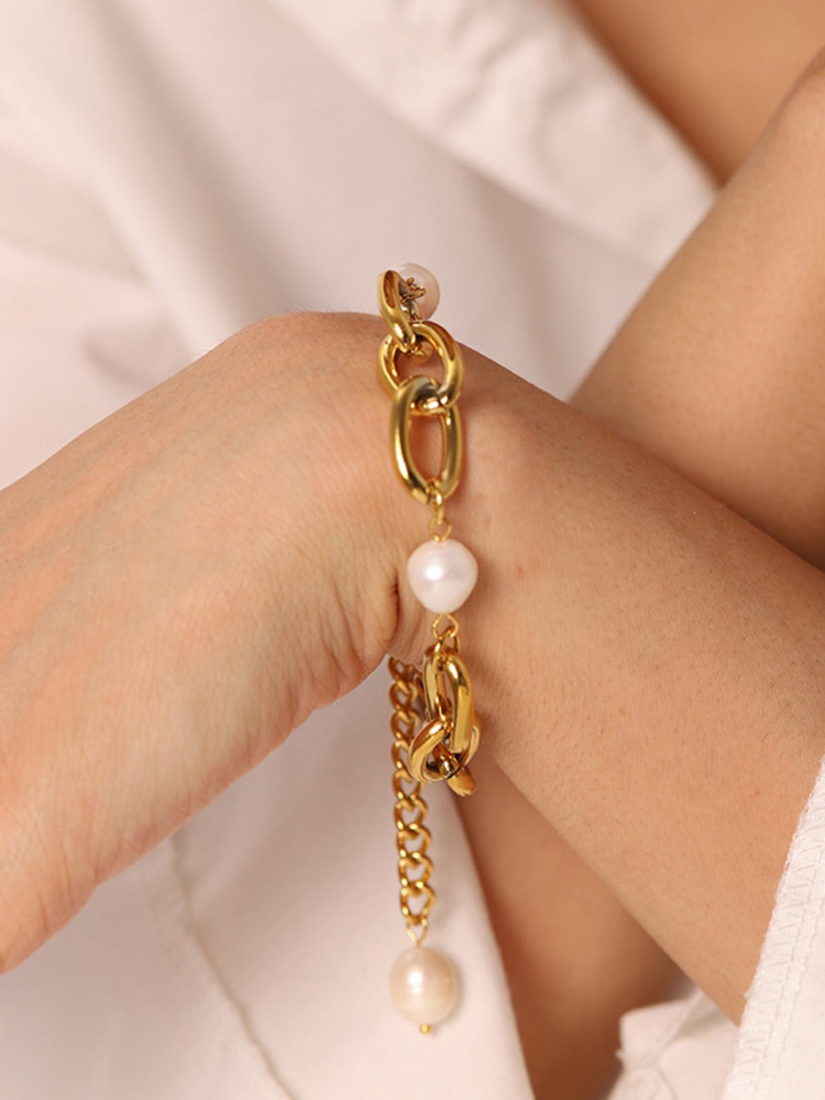 Ovale Kunstparel Goud Vergulde Kettingarmband