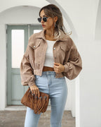Oversized Cropped Corduroy Jack Dames met Ballonmouwen - Mix