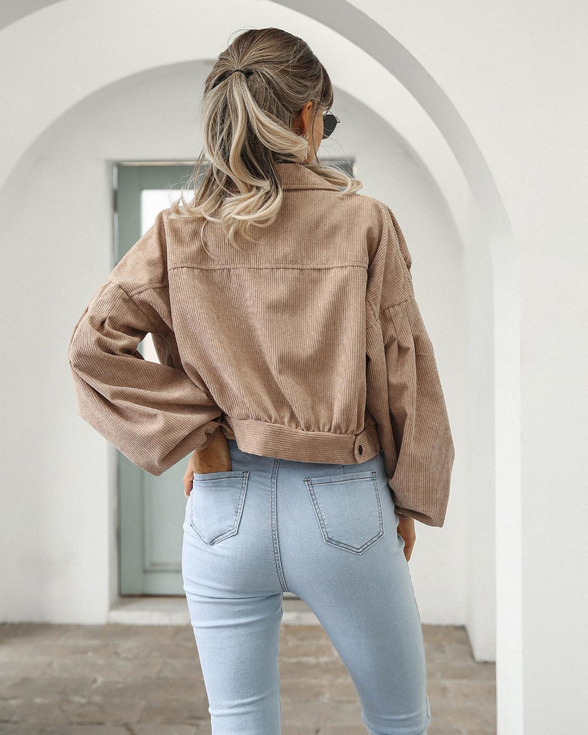 Oversized Cropped Corduroy Jack Dames met Ballonmouwen - Mix