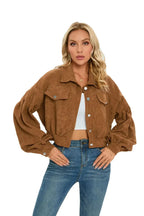Oversized Cropped Corduroy Jack Dames met Ballonmouwen - Mix