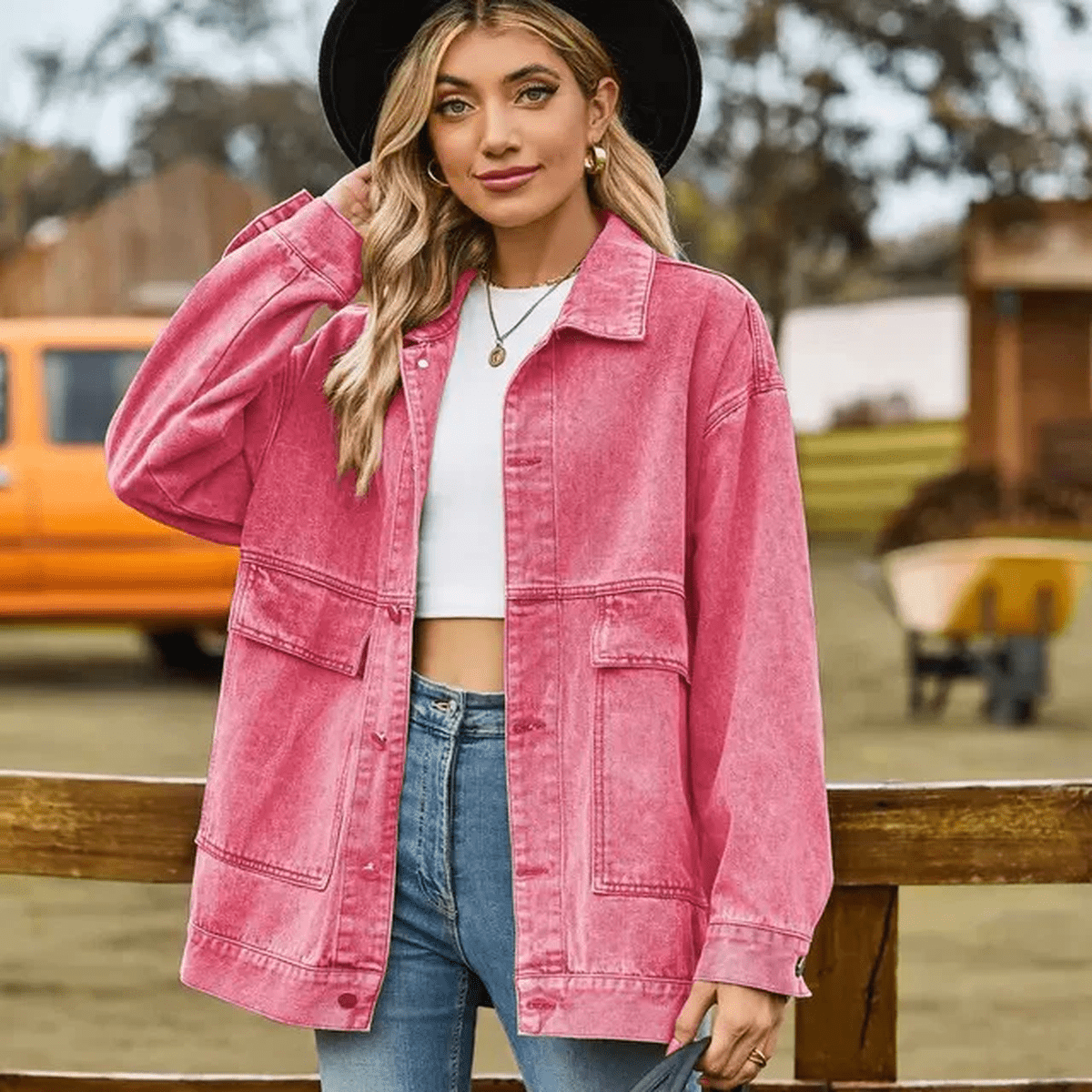 Oversized Denim Jacket Voor Dames Met Knoopsluiting