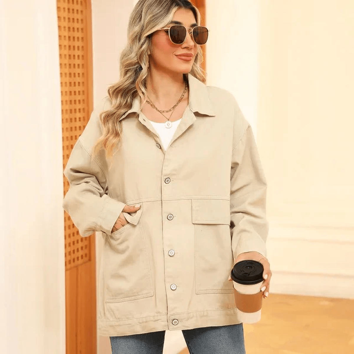 Oversized Denim Jacket Voor Dames Met Knoopsluiting