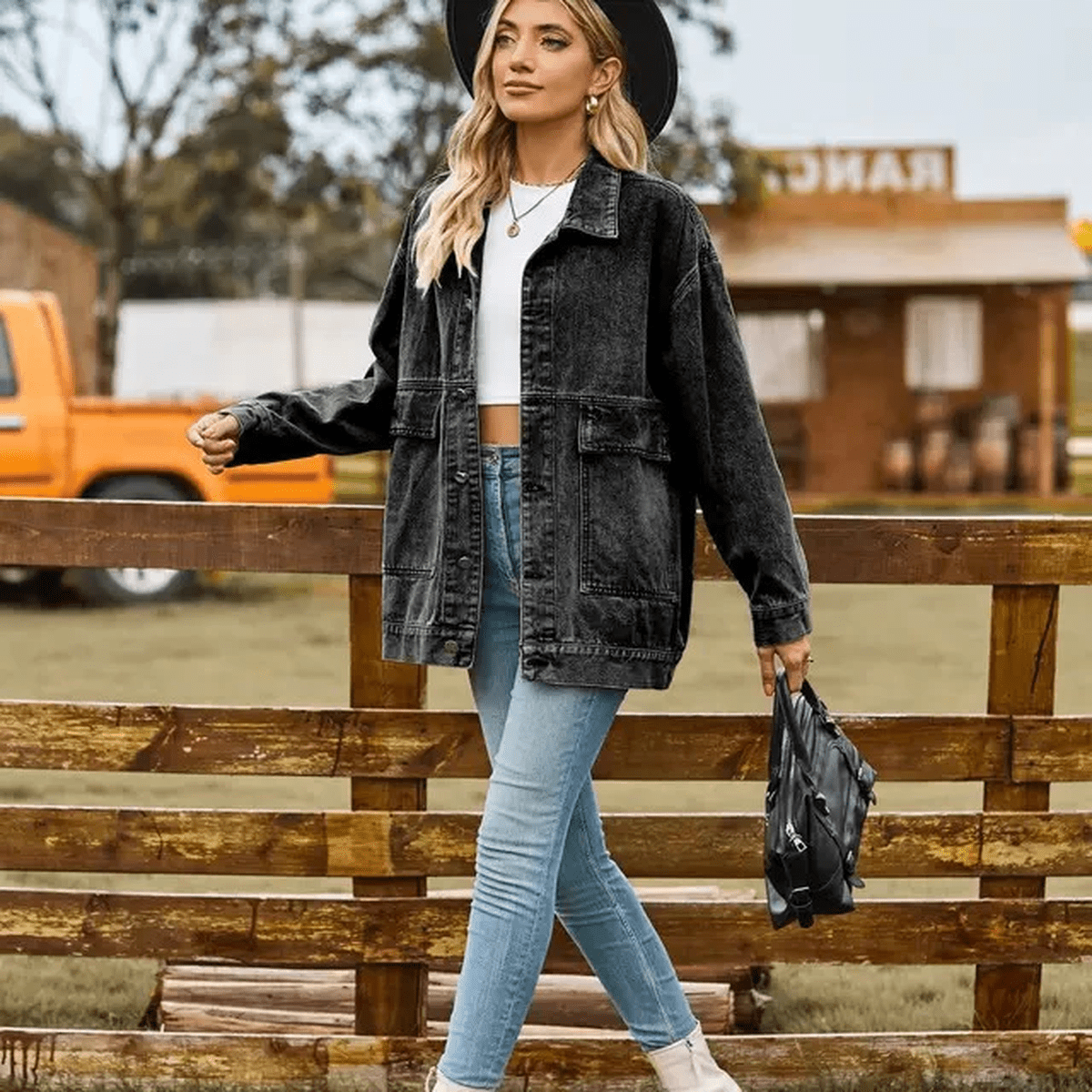 Oversized Denim Jacket Voor Dames Met Knoopsluiting