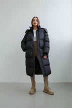 Oversized Doorgestikte Puffer Trench Coat/Overjas Voor Dames