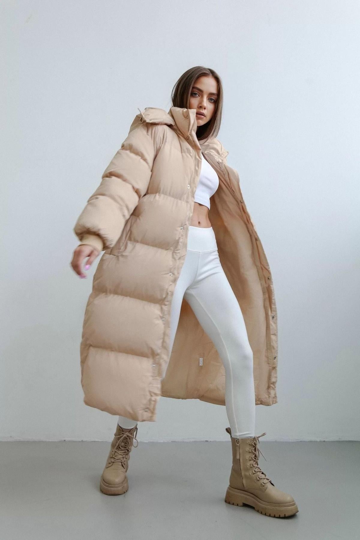 Oversized Doorgestikte Puffer Trench Coat/Overjas Voor Dames