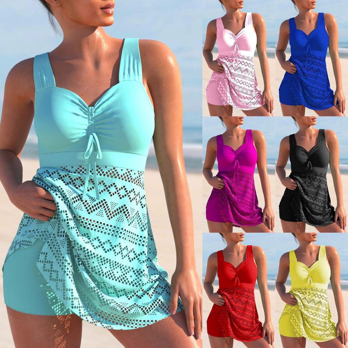 Padded Tankini Set Met Shorts Voor Comfortabele Strandmode