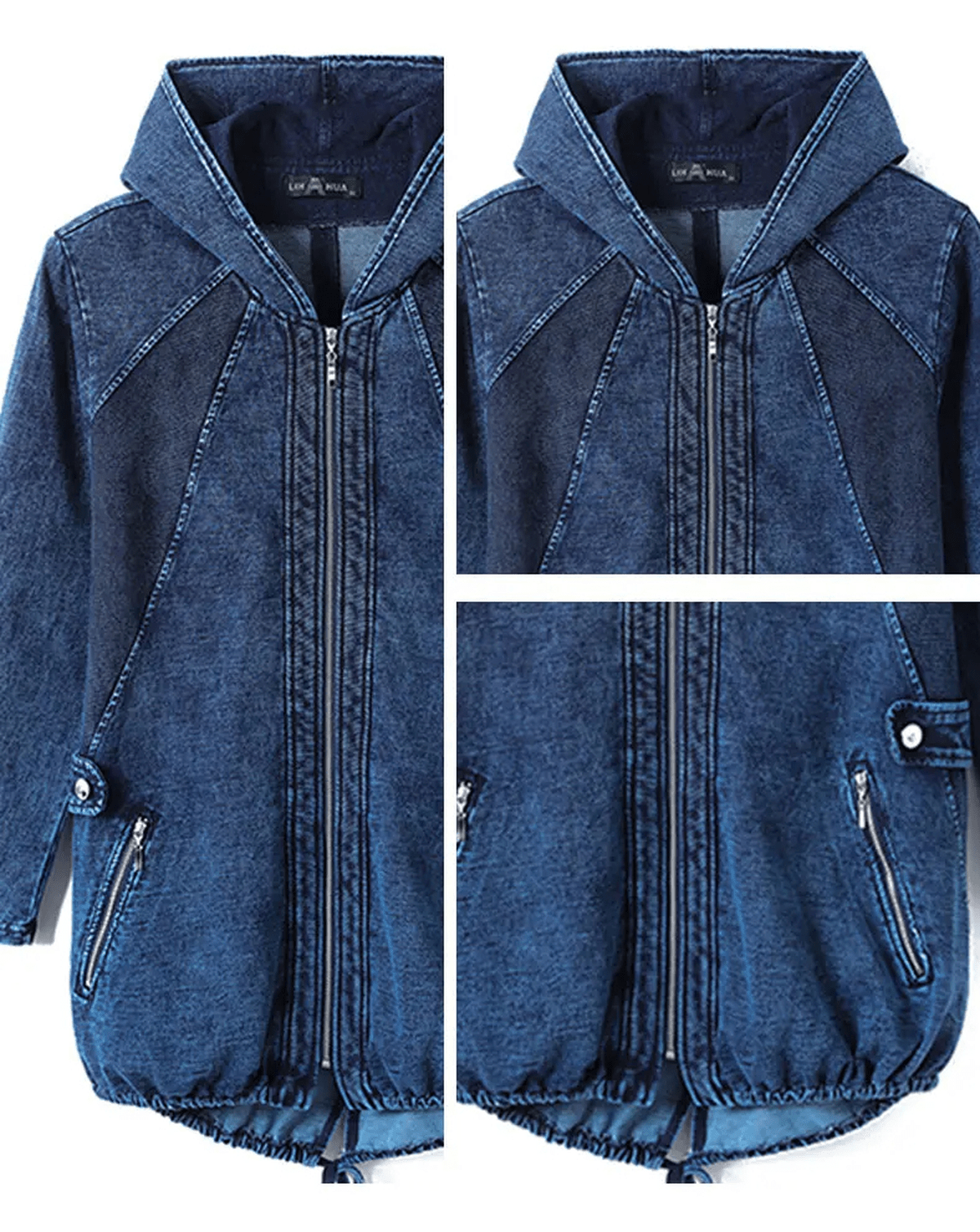 Plus Size Denim Hoodie Trui met Rits Sluiting