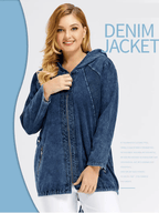 Plus Size Denim Hoodie Trui met Rits Sluiting