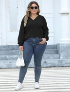 Plus Size Geribbelde Brei V-Hals Lange Mouwen Top